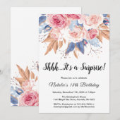 Invitation Surprise 18e anniversaire Aquarelle Botanique Flor (Devant / Derrière)