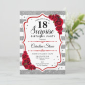 Invitation Surprise 18e anniversaire - Argent Blanc Rouge (Debout devant)