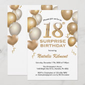 Invitation Surprise 18e anniversaire Ballons blanc et or (Devant / Derrière)
