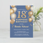 Invitation Surprise 18e anniversaire Ballons bleu et or (Debout devant)