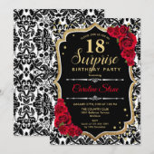 Invitation Surprise 18e anniversaire - Black Gold Red Invitat (Devant / Derrière)