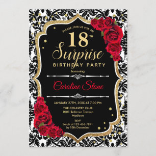 Invitation Surprise 18e anniversaire - Black Gold Red Invitat