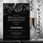 Invitation Surprise 18e anniversaire Black Silver Steampunk<br><div class="desc">Organisez votre fête de 18e anniversaire surprise et invitation vos amis avec cette invitation à regarder en steampunk noir et argent.</div>