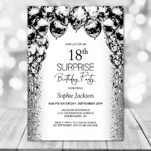 Invitation Surprise 18e anniversaire Black White Balloons Par