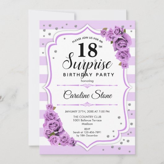 Invitation Surprise 18e anniversaire - Blanc pourpre (Devant)