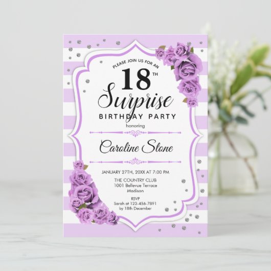 Invitation Surprise 18e anniversaire - Blanc pourpre (Debout devant)