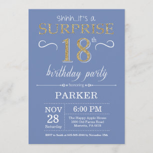 Invitation surprise 18e anniversaire Bleu et or