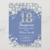 Invitation Surprise 18e anniversaire Blue Silver Diamond (Devant / Derrière)