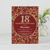 Invitation Surprise 18e anniversaire Bourgogne Rouge & Or Flo (Debout devant)