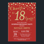 Invitation Surprise 18e anniversaire Diamant rouge et or<br><div class="desc">Surprise 18e anniversaire Invitation avec Parties scintillant rouge et or Arrière - plan diamant. Confetti d'or. Anniversaire adulte. Hommes ou Femmes Anniversaire. Pour plus de personnalisation,  cliquez sur le bouton "Customiser" et utilisez notre outil de conception pour modifier ce modèle.</div>