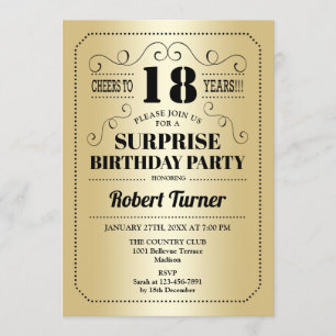 Invitation Surprise 18e anniversaire - Gold Black