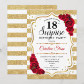 Invitation Surprise 18e anniversaire - Gold White Red (Devant / Derrière)
