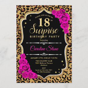 Invitation Surprise 18e anniversaire - Leopard Black Gold Ros