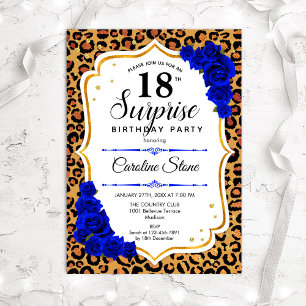 Invitation Surprise 18e anniversaire - Leopard Gold Royal Blu