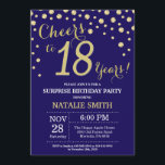 Invitation Surprise 18e anniversaire Marine Bleu et Diamant O<br><div class="desc">Invitation surprise 18e anniversaire avec l'Arrière - plan Diamond Parties scintillant bleu et or Marine. Confetti d'or. Anniversaire adulte. Hommes ou Femmes Anniversaire. Pour plus de personnalisation,  cliquez sur le bouton "Customiser" et utilisez notre outil de conception pour modifier ce modèle.</div>