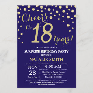 Invitation Surprise 18e anniversaire Marine Bleu et Diamant O