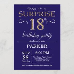 Invitation Surprise 18e anniversaire Marine Blue and Gold Par