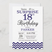 Invitation Surprise 18e anniversaire Marine Blue Chevron (Devant)