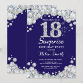 Invitation Surprise 18e anniversaire Marine Blue Silver Diamo (Devant / Derrière)