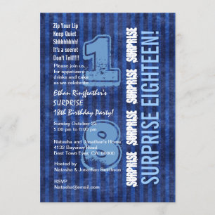 Invitation SURPRISE 18e anniversaire moderne Blue Stripes W55