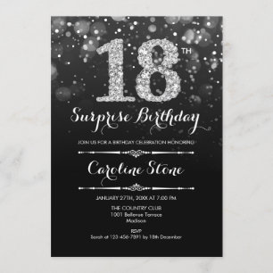 Invitation Surprise 18e anniversaire - Noir Argent