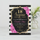 Invitation Surprise 18e anniversaire - Noir blanc rose (Debout devant)