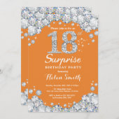 Invitation Surprise 18e anniversaire Orange and Silver Diamon (Devant / Derrière)