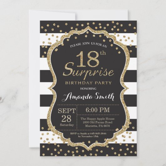 Invitation surprise 18e anniversaire. Parties scin (Devant)