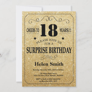 Invitation Surprise 18e anniversaire Parties scintillant Noir