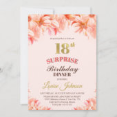 Invitation Surprise 18e anniversaire Pink Gold Floral Dîner (Devant)