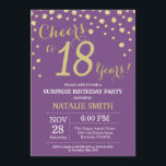 Invitation Surprise 18e anniversaire Purple and Gold Diamond<br><div class="desc">Invitation surprise 18e anniversaire avec Arrière - plan Diamant de Parties scintillant violet et or. Gold Confetti. Anniversaire adulte. Hommes ou femmes,  anniversaire.
Pour plus de personnalisation,  cliquez sur le bouton "Customiser" et utilisez notre outil de conception pour modifier ce modèle.</div>