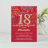 Invitation Surprise 18e anniversaire Red & Gold Rainbow Firew (Debout devant)