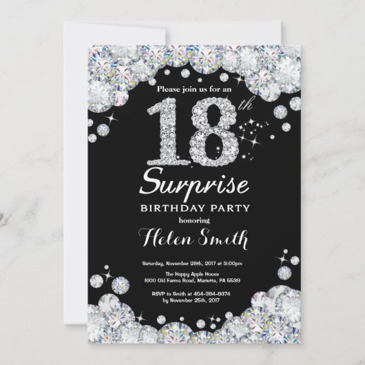 Invitation surprise 18e anniversaire Silver Diamon (Devant)
