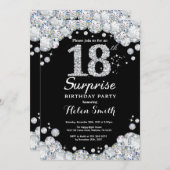 Invitation surprise 18e anniversaire Silver Diamon (Devant / Derrière)