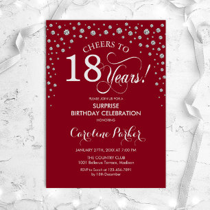 Invitation Surprise 18e fête d'anniversaire - Argent rouge