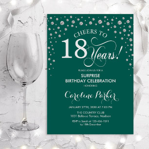 Invitation Surprise 18e fête d'anniversaire - Argent vert