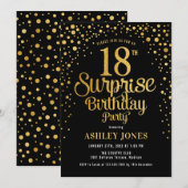 Invitation Surprise 18e fête d'anniversaire - Black & Gold (Devant / Derrière)