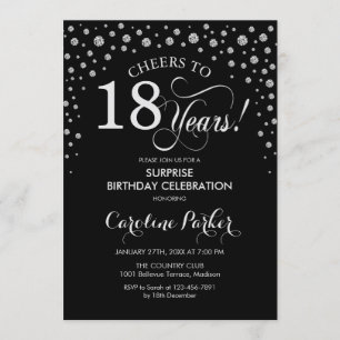 Invitation Surprise 18e fête d'anniversaire - Black Silver
