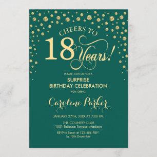 Invitation Surprise 18e fête d'anniversaire - Emerald Green G