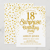 Invitation Surprise 18e fête d'anniversaire - Gold & White (Devant / Derrière)