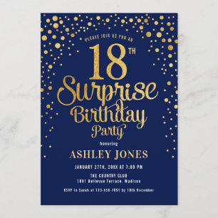 Invitation Surprise 18e fête d'anniversaire - Marine & Gold