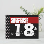 Invitation Surprise 18e fête d'anniversaire Moderne Noir et R (Debout devant)