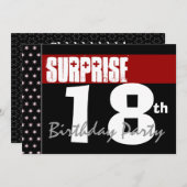 Invitation Surprise 18e fête d'anniversaire Moderne Noir et R (Devant / Derrière)
