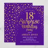 Invitation Surprise 18e fête d'anniversaire - Purple & Gold (Devant / Derrière)