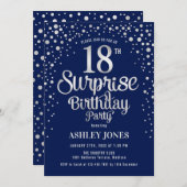 Invitation Surprise 18e fête d'anniversaire - Silver & Navy B (Devant / Derrière)