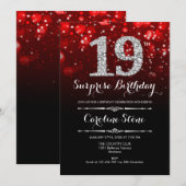 Invitation Surprise 19e anniversaire - Argent Noir Rouge (Devant / Derrière)