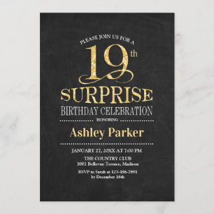 Invitation Surprise 19e fête d'anniversaire - Gold Black