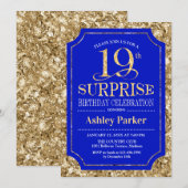 Invitation Surprise 19e fête d'anniversaire - Gold Royal Blue (Devant / Derrière)