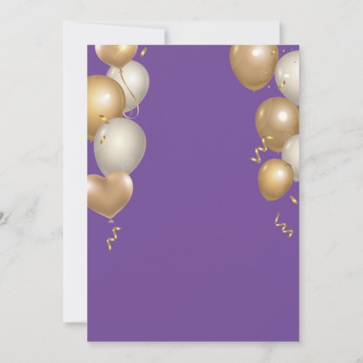 Invitation Surprise 1er anniversaire Ballons violet et or (Dos)