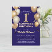 Invitation Surprise 1er anniversaire Marine Bleu et or Ballon (Debout devant)